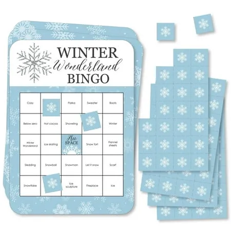 Big Dot of Happiness Winter Wonderland - Bingo Cards and Markers - Snowflake Holiday Party and Winter Wedding Bingo Game - Set of 18