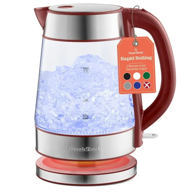 Speed-Boil Electric Kettle - 1.7L Water Boiler 1500W, Coffee & Tea Kettle Borosilicate Glass, Easy Clean Wide Opening, Auto Shut-Off, Cool Touch Handle, LED Light. 360° Rotation, Boil Dry Protection