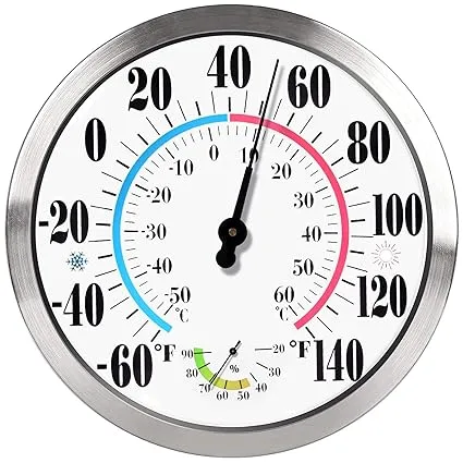 12'' Indoor Outdoor Thermometer Hygrometer - Premium Steel Outdoor Thermometer Large Numbers, Hanging Wall Thermometer Hygrometer for Home, Garden, Patio (No Battery Required)