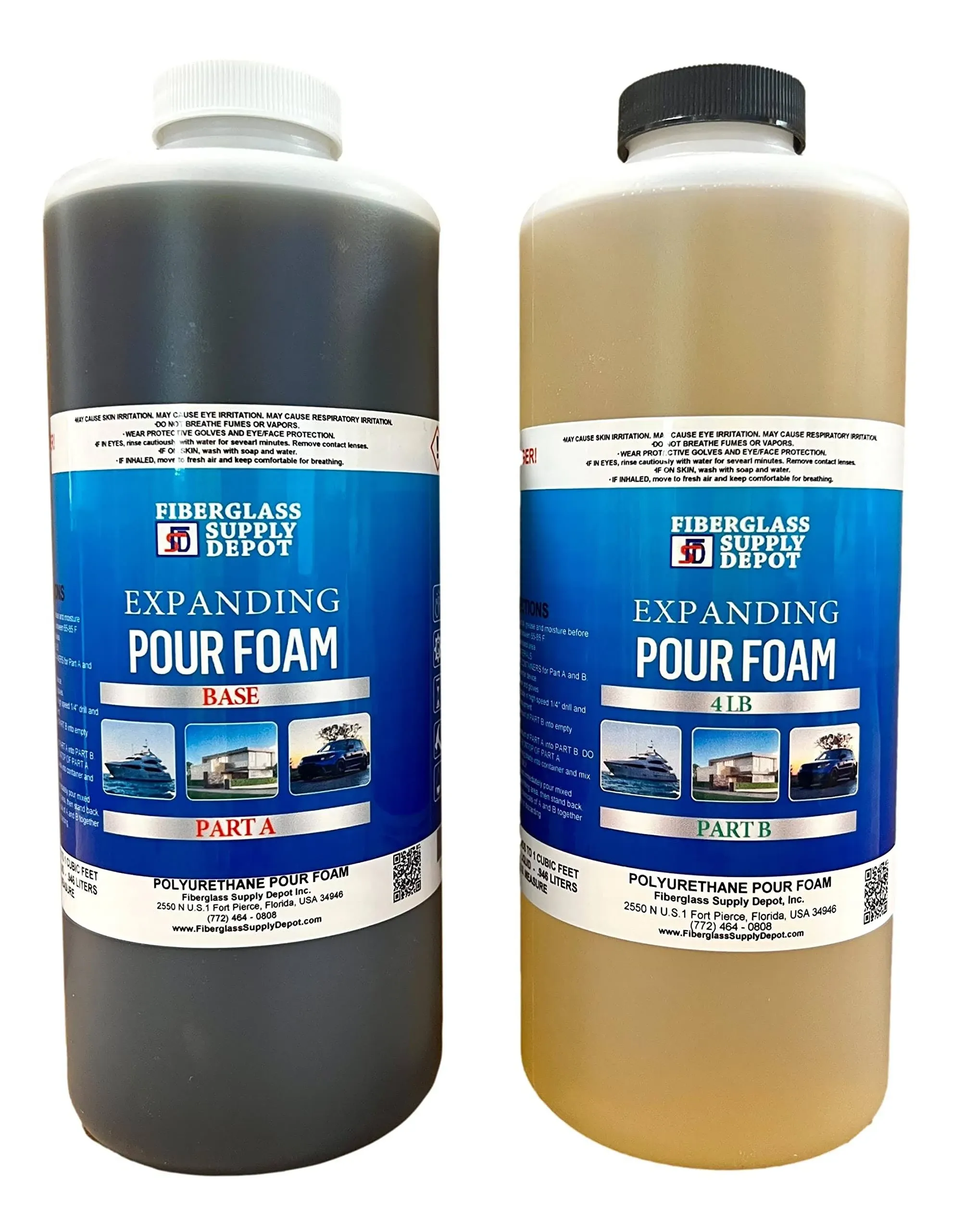 4 Lb. Density Expanding Pour Foam, 2 Part Polyurethane Closed Cell Liquid Foam for Boat and Dock Flotation, Soundproofing, Filling Voids, and Insulation (Quart Kit)