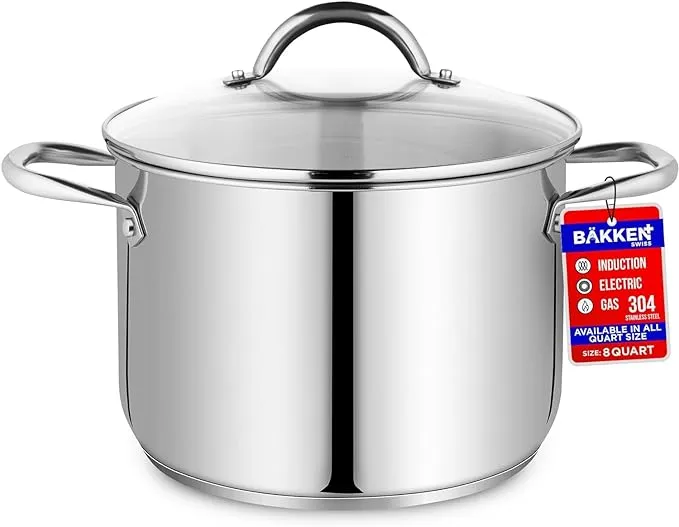 Bakken-Swiss Deluxe 5-Quart Stainless Steel Stockpot w/Tempered Glass See-Through Lid - Simmering Delicious Soups Stews & Induction Cooking - Exceptional Heat Distribution - Heavy-Duty & Food-Grade