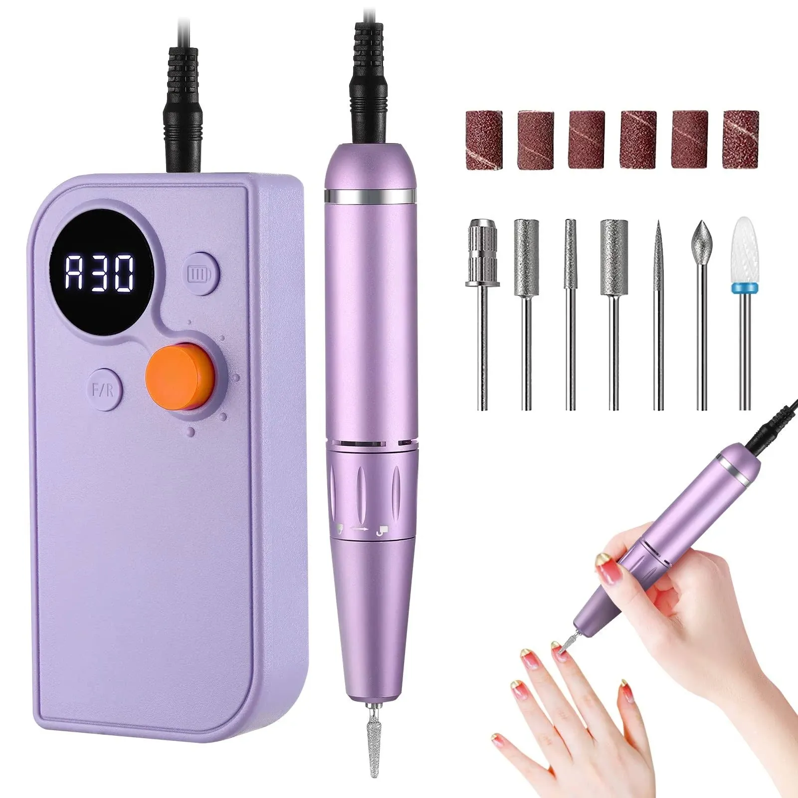 Portable Nail Drill Kit Rechargeable 30000 RPM Electric Professional Cordless ...