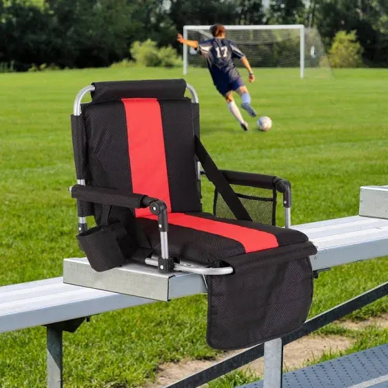 Alpha Camp Folding Stadium Seat Chair for Bleachers with Back & Arm Rest Black