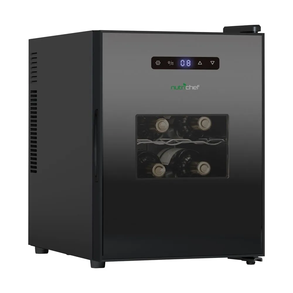 NutriChef PKCWC128 Chilling Refrigerator Cellar-Single-Zone Wine Cooler/Chiller, Digital Touch Button Control with Air Tight Seal, Contains Placement for Standing (12 Bottle Storage Capacity), Black