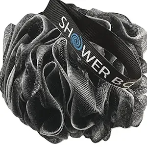 SHOWER BOUQUET Loofah-Charcoal Bath-Sponge-Blue-Green XL-75g Extra Large 4 Pack, Soft Mesh Color & Black Set, Loufa Puff - Exfoliating Body Scrubber for Women and Men: Soothing Exfoliator