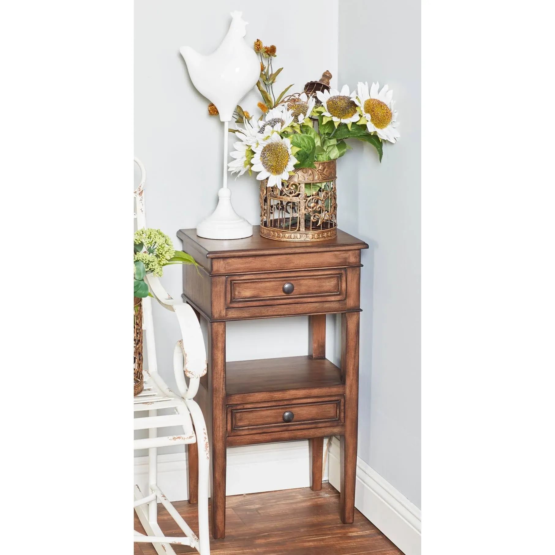 Deco 79 Wood Side End Accent Table 2 Drawers and 1 Shelf End Table, Side Table 16" x 12" x 29", Brown