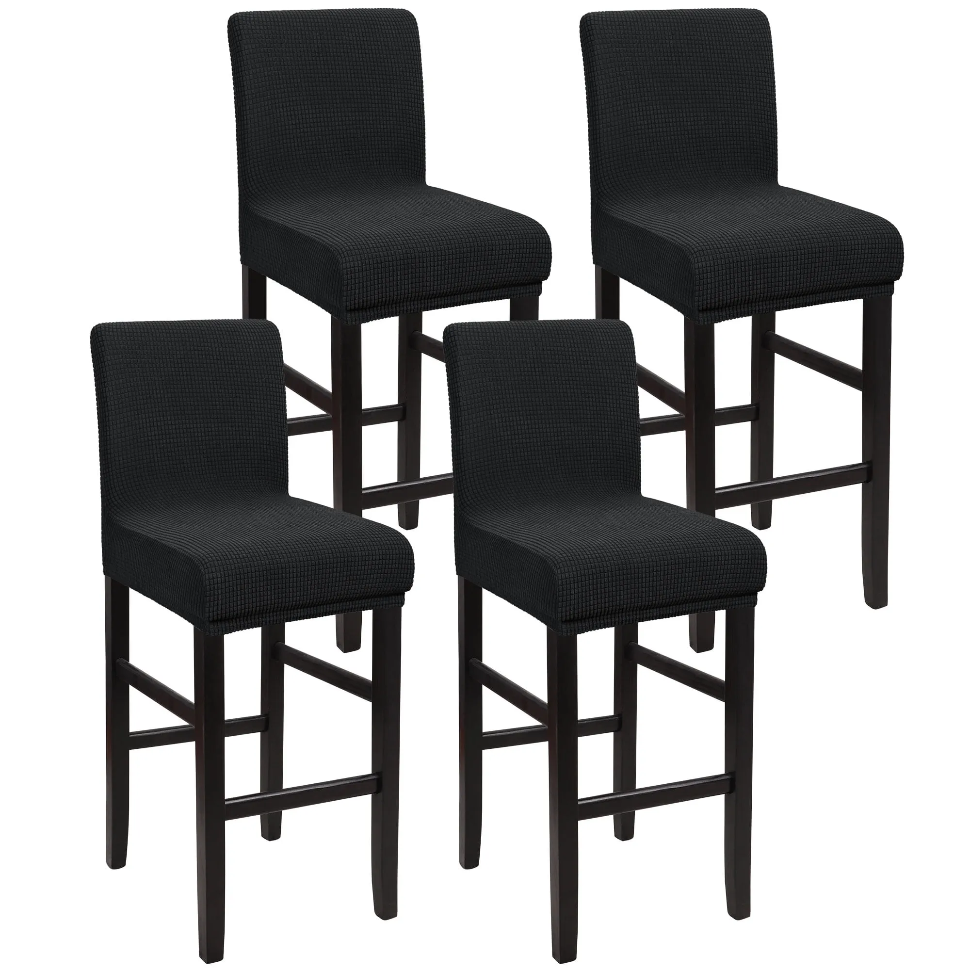 Unique Bargains Polyester Stretch Bar Stool Covers Elastic Band Mid Back Chair Slipcover Black 4PCS