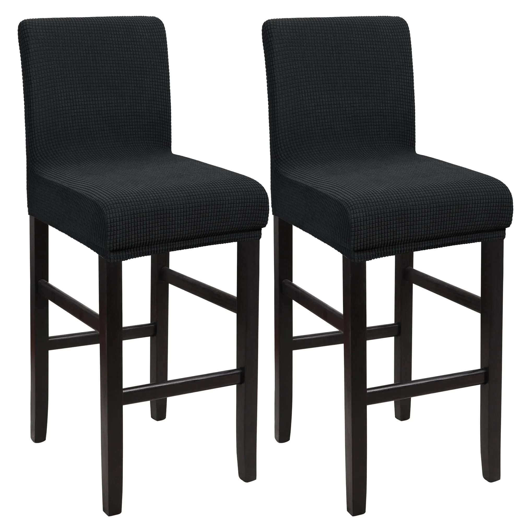 Unique Bargains Polyester Stretch Bar Stool Covers Elastic Band Mid Back Chair Slipcover Black 2PCS