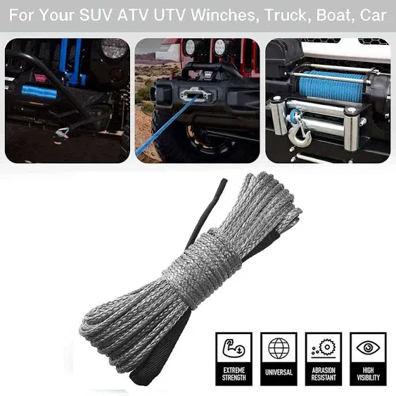 Synthetic Winch Rope 5/16 Inch x 50 ft 8300LBs with Black Protecing Sleeve for ATV UTV SUV Winches Line Cable Rope(Gray)