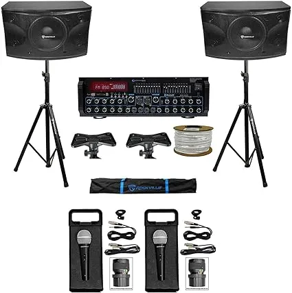 Rockville Karaoke Machine System w/ Pair 12" Speakers+Bluetooth Mixer Amp+Mics