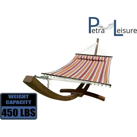 Petra Leisure 14 ft. Teak Wooden Arc Hammock Stand + Deluxe Quilted Elegant ...