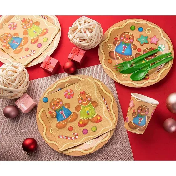 Juvale 80 Pack Christmas Paper Plates Holiday Party Supplies, Gingerbread Cookie (9 Inches)