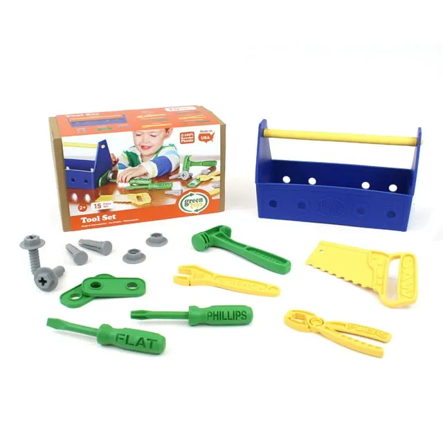 Green Toys Tool Set, Blue - 15 Piece Pretend Play, Motor Skills, Language & Communication Kids Role Play Toy. No BPA, phthalates, PVC. Dishwasher Safe, Recycled Plastic, Made in USA.