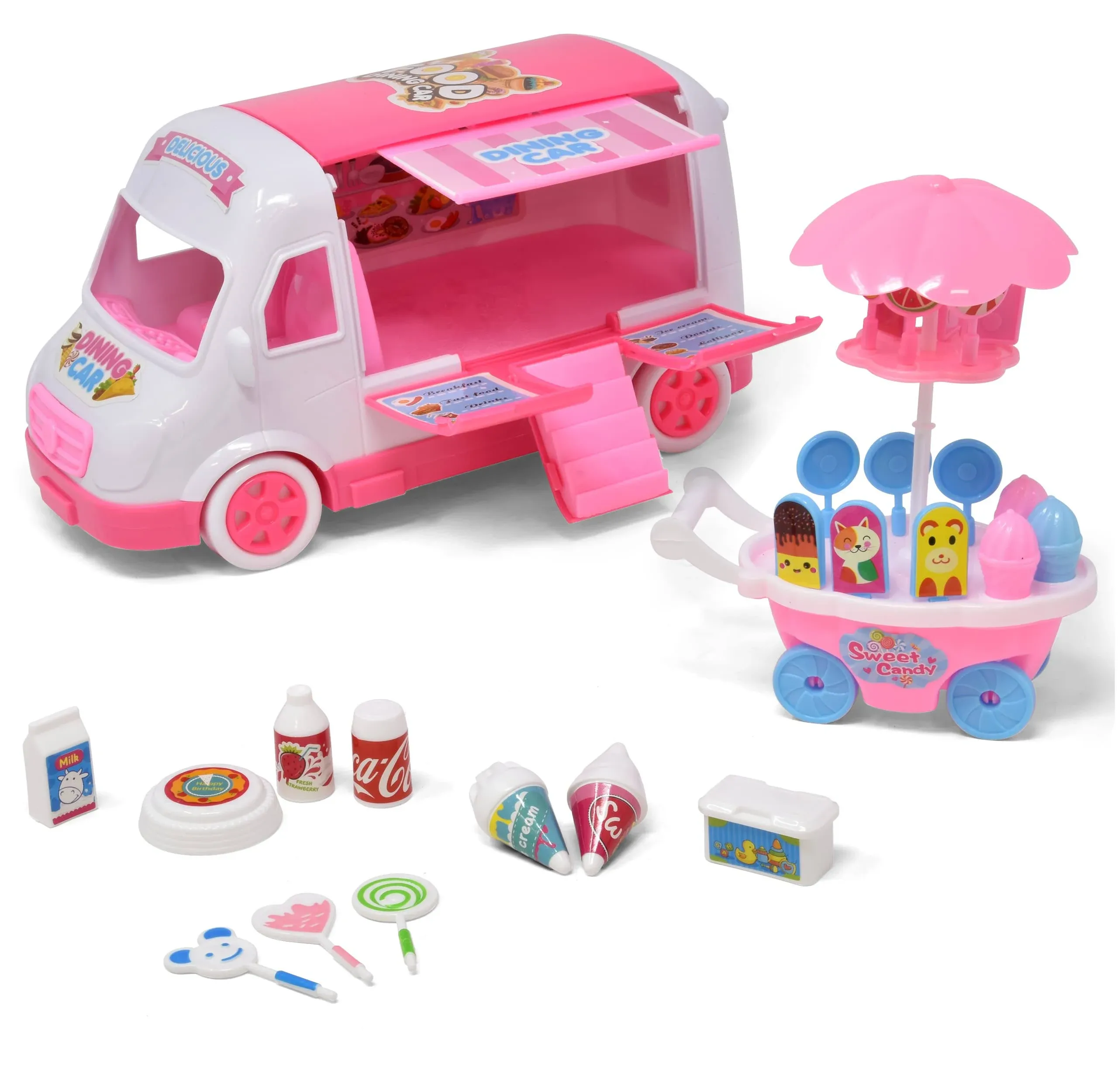 Ice Cream Truck Play Cart Set Toy for Kids Pretend Play 12 Piece Ice Cream Tr...