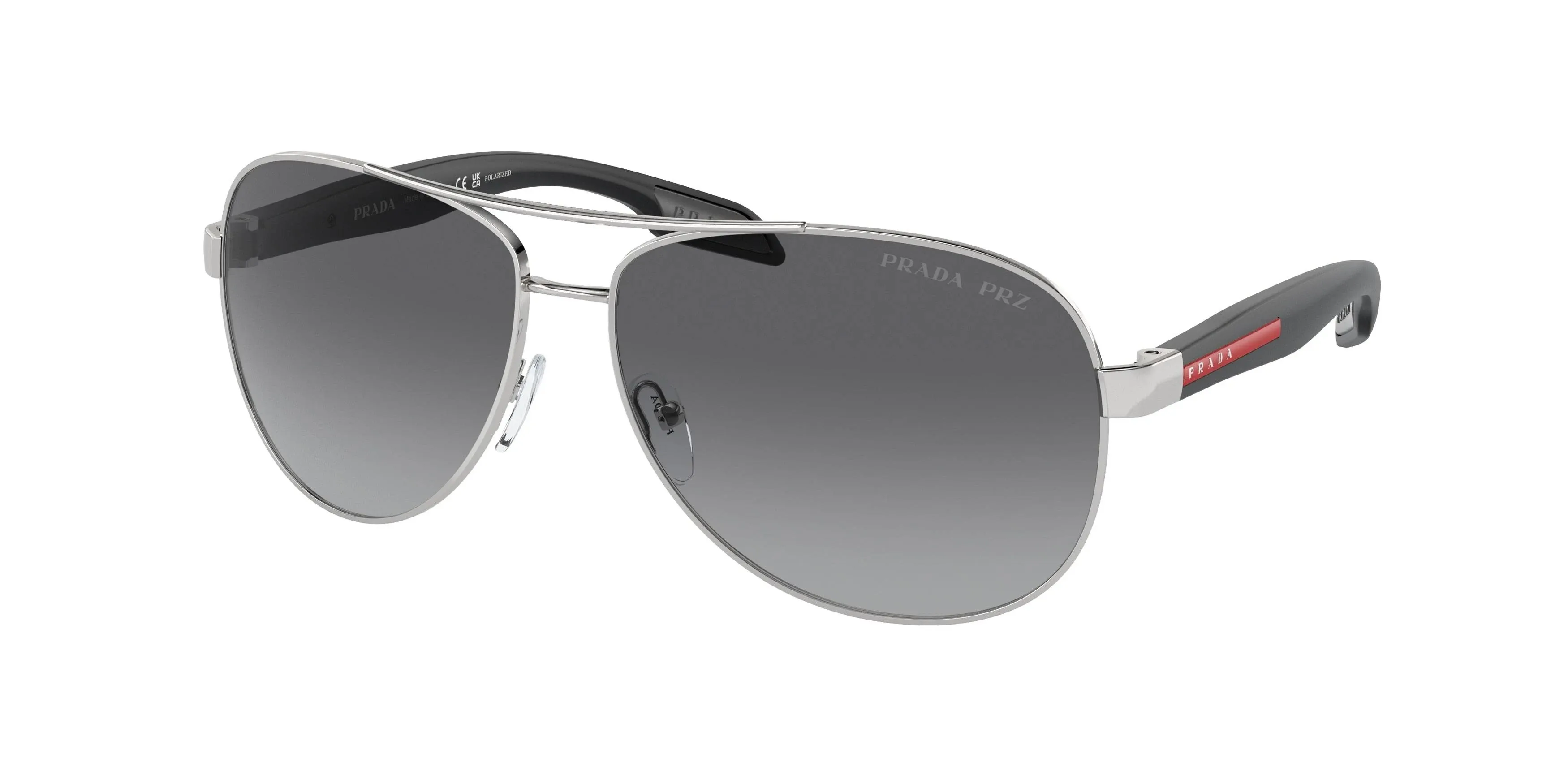 Prada Linea Rossa Lifestyle PS 53PS 1BC5W1 Steel Metal Aviator Sunglasses Grey Gradient Polarized Lens