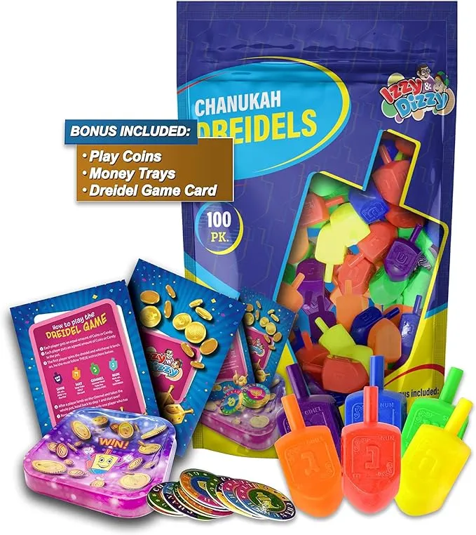 Izzy 'n' Dizzy 100 Medium Dreidels - Assorted Colors - Classic Chanukah Spinning ...