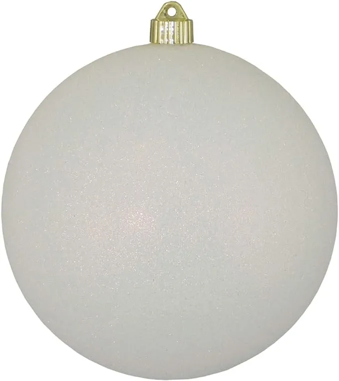 Christmas By Krebs 8" (200mm) Snowball White Glitter [1 Piece] Extra Large Solid Oversized Huge Big Outdoor Plastic, Water Resistant Ball Ornament Hanging Tree Decorations