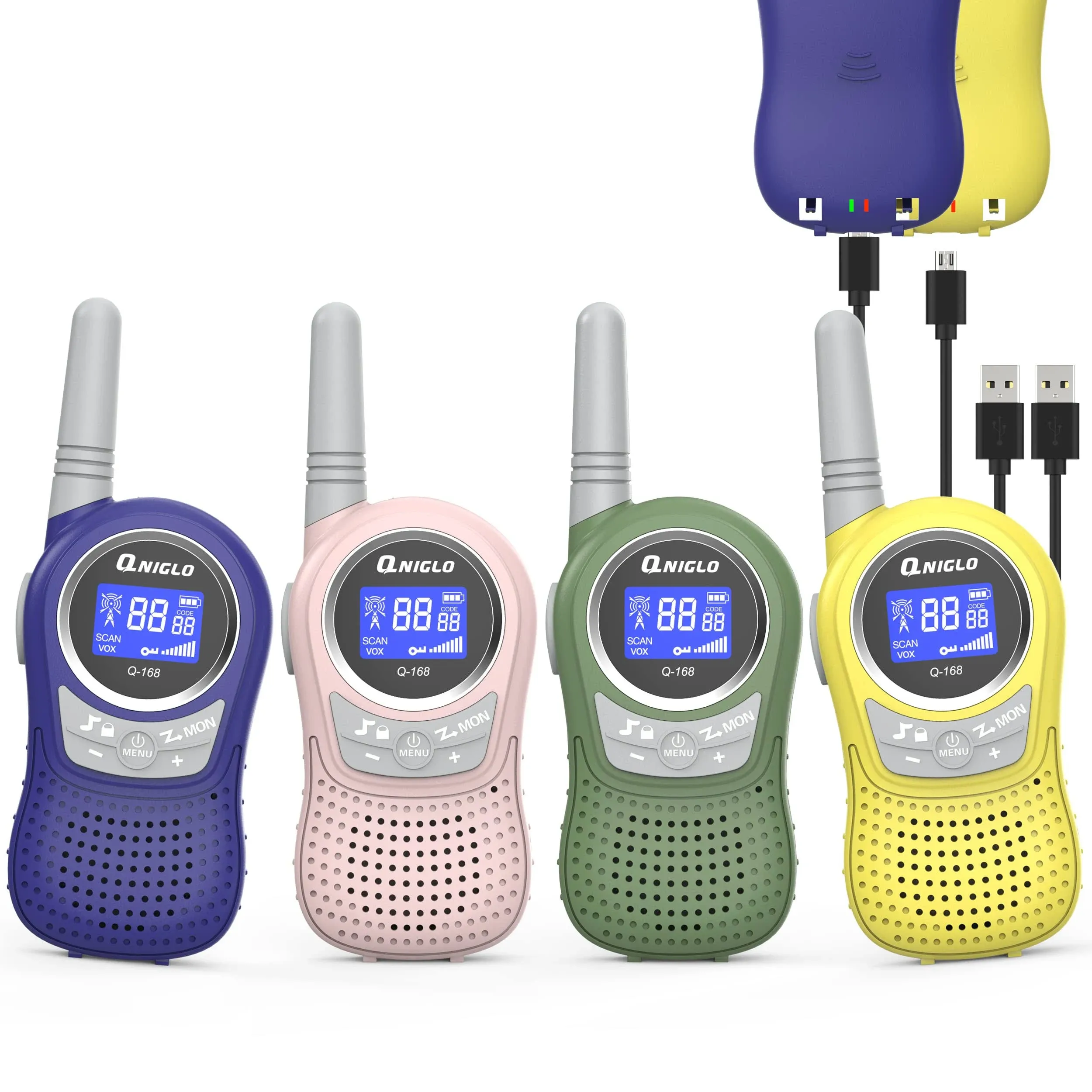 Qniglo Rechargeable Walkie Talkies for Adults, Kids Walkie Talkies 4 Pack with ...