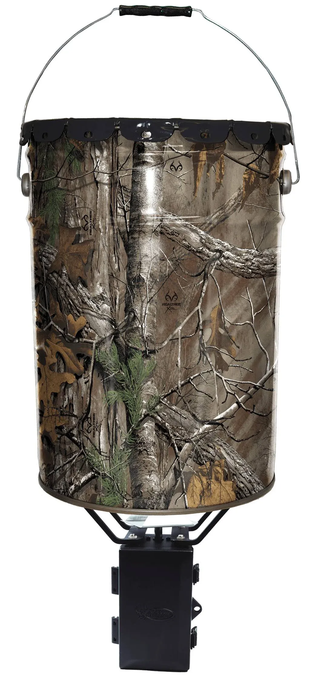 Wildgame Innovations Pail Feeder, Real Tree Camo Steel, 50-Lbs.