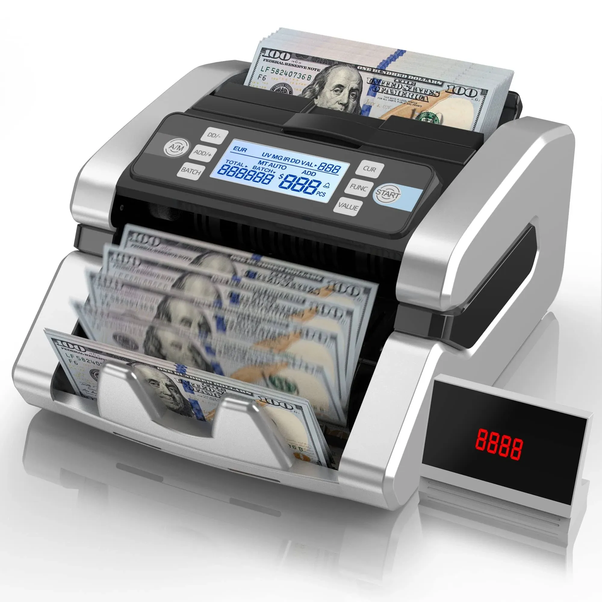 Money Counter Machine Bill Counter with UV/MG/IR/MT/DD Counterfeit Detection, USD/EUR Value Bill Count, Cash Counting1300 Bills/min