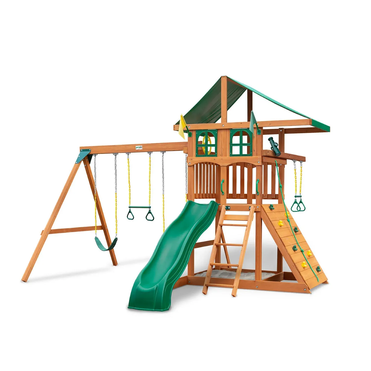 Gorilla Playsets Avalon Treehouse Wood Swing Set with Vinyl Canopy and Twister Tube Slide