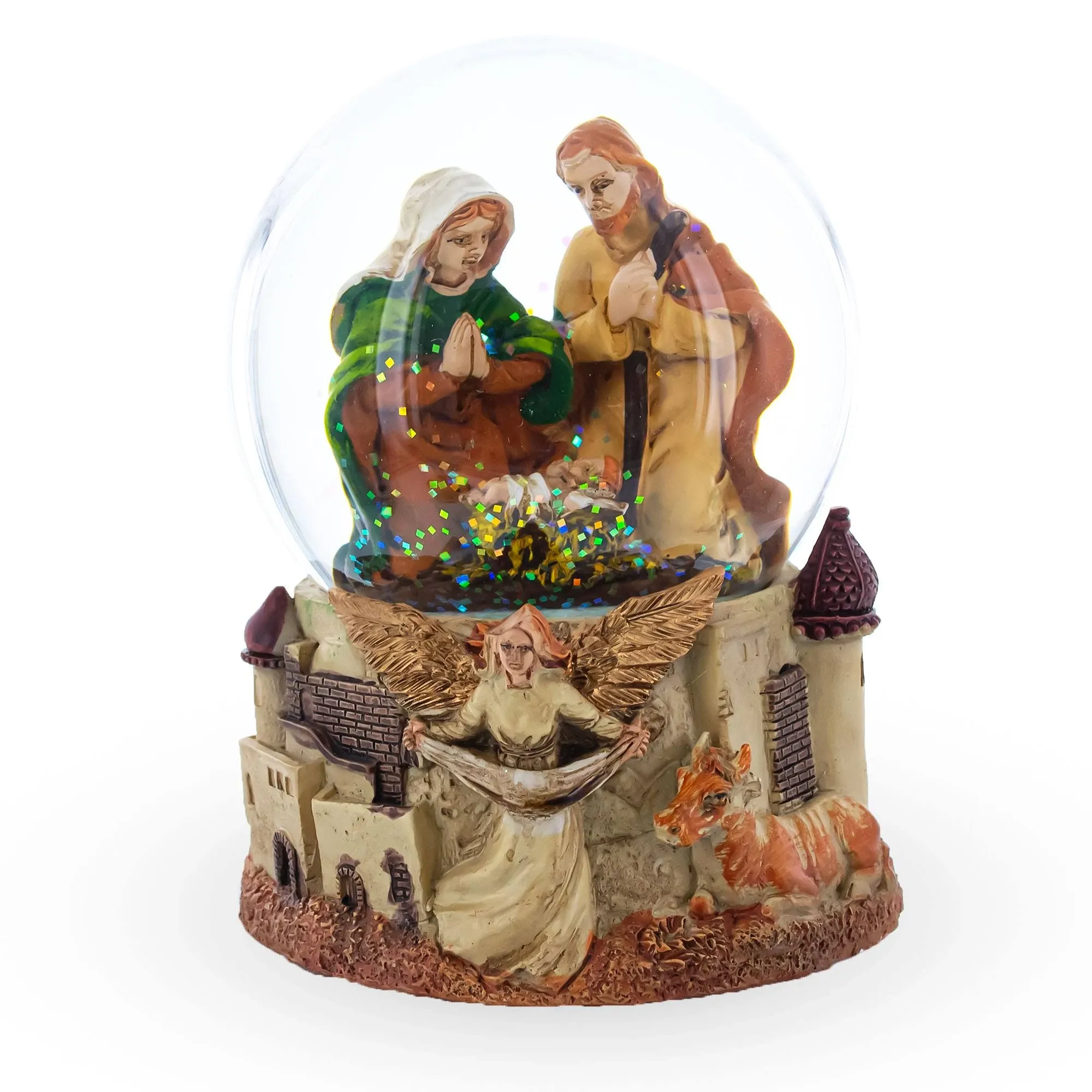 Divine Guardian: Musical Water Snow Globe featuring Nativity Scene and Angel