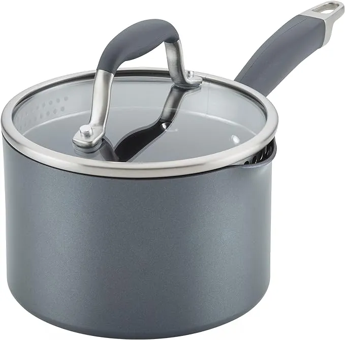 Anolon Advanced Home Hard-Anodized Nonstick 2-Qt. Straining Saucepan, Moonstone