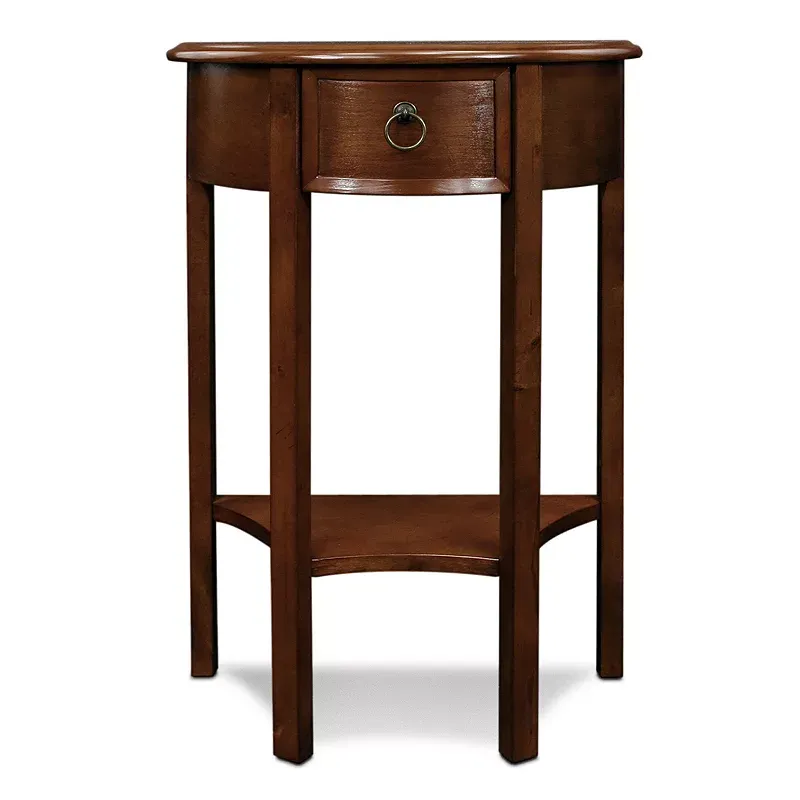 Leick Home 9030 Assembled One Drawer Demilune Hall Console Stand with Shelf, Pecan, 19 in x 28 in x 10