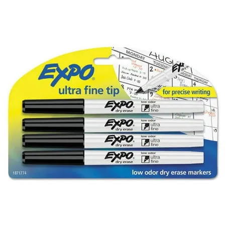 Expo Low-Odor Dry-Erase Marker, Ultra Fine Point, Black - 4 pack