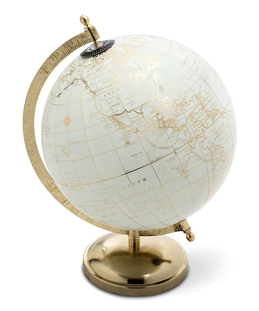 Abbott Collection 57-LATITUDE-02 Spinning Small Decorative Globe, Ivory/Gold, 11" H