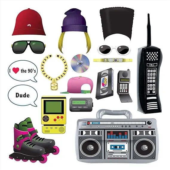 90&#39;s Party Photo Prop Signs With Inflatable Cell Phone Decoration