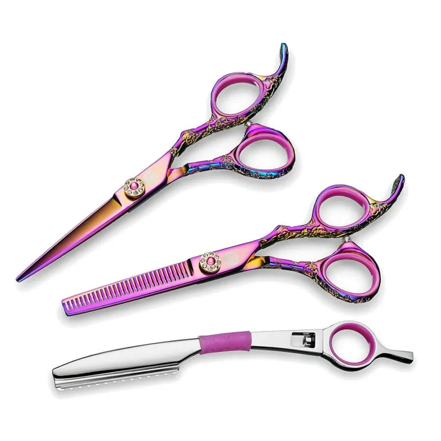 Saki Shears Kohana Pink Set of Professional Hair Shears - Includes Cutting and Thinning Shears - 440C Japanese Steel