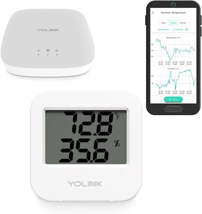 YoLink Smart Wireless Temperature Sensor/Humidity Sensor Wide Range ( 22 to 158 Degrees) for Freezer Fridge Monitoring Pet Cage