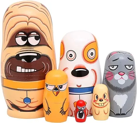 Moonmo 6pcs Handmade Wooden Russian Nesting Dolls Russian Nesting Dolls Cute Dogs Matryoshka Dolls.