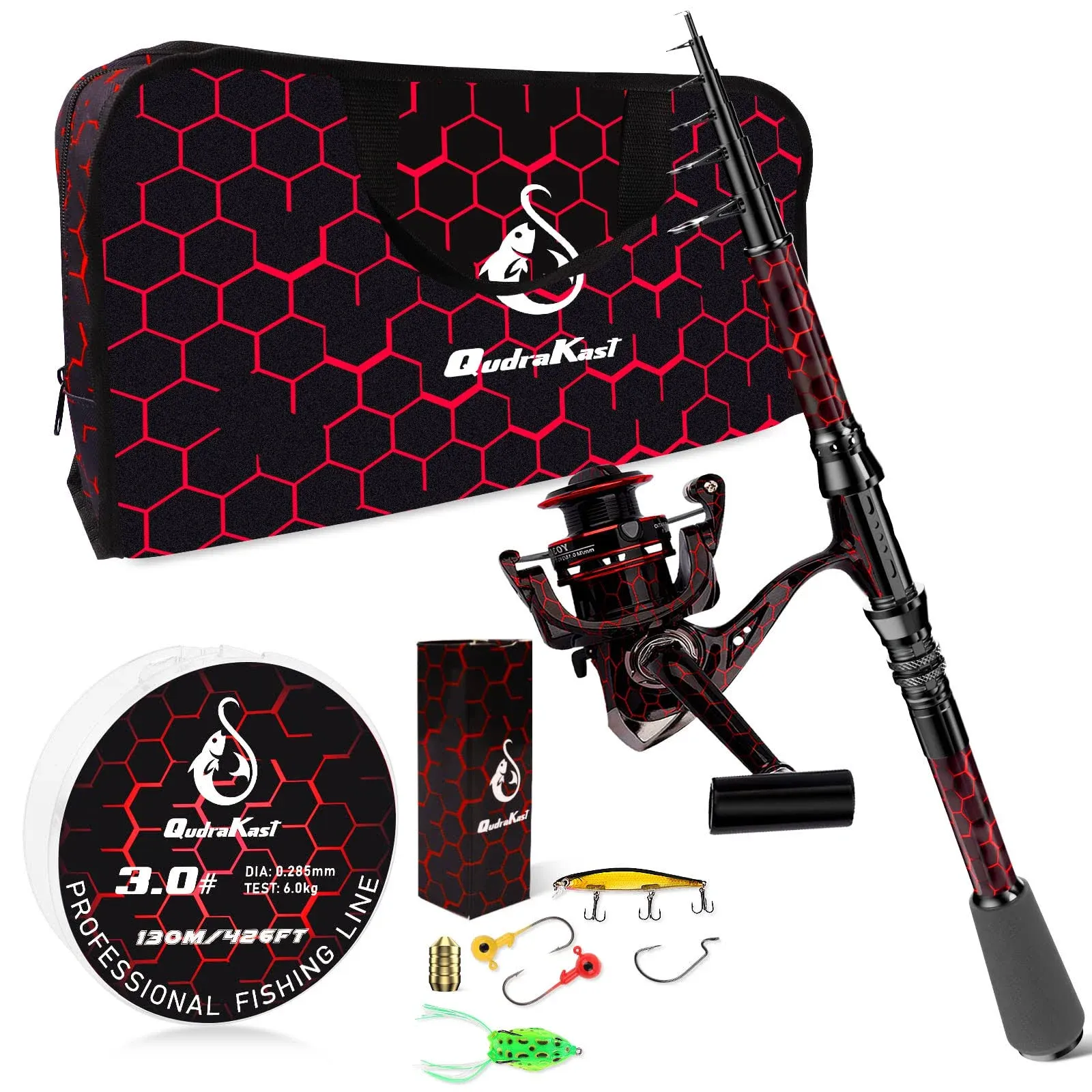 Fishing Rod and Reel Combos, Unique Design with X-Warping Painting, Carbon Fiber Telescopic Fishing Rod with Reel Combo Kit with Tackle Box, Best Gift for Fishing Beginner and Angler