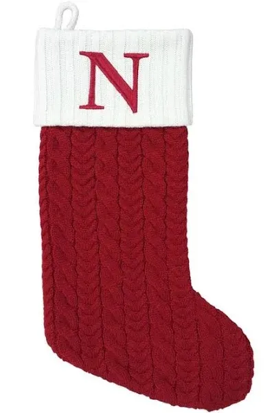 St. Nicholas Square Red Cable Knit Monogram Polyester & Polyester Blend Christmas ...