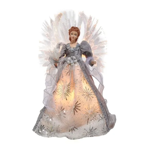 Kurt Adler 16-Inch Fiber Optic White, Silver, and Gray Angel Tree Topper - 16"