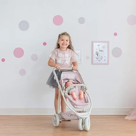 Olivia's Little World Polka Dots Princess Doll Animal Stroller with Detachable Toy Pet Carrier - Pet Doll Pram for 3 yrs and Up - Pink/Gray