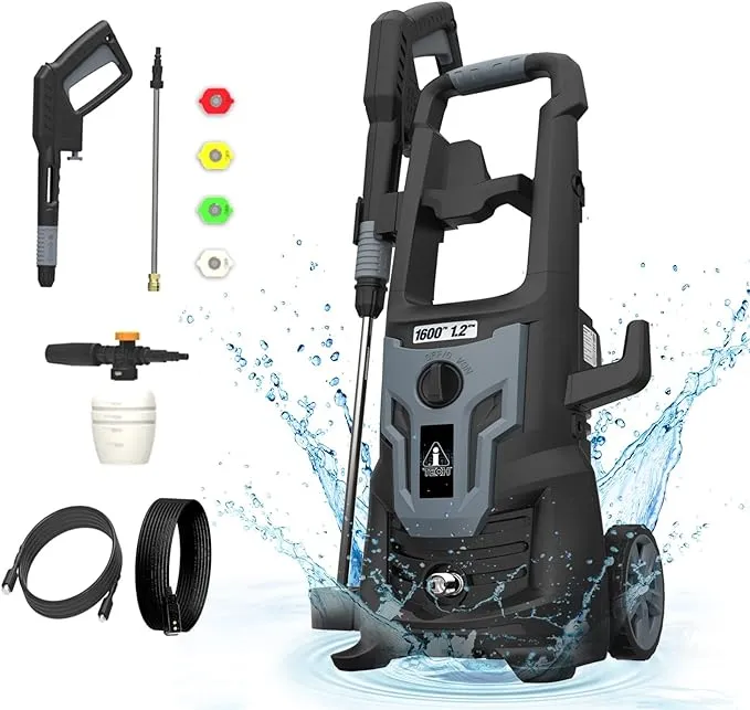 A-ITECH Electric Pressure Washer 1600 PSI High Power Washer 1.2 GPM with Detergent Tank 4 Adjustable Quick Connect Nozzles 12 AMP High Pressure Washer for Cars/Driveways/Pation/Fence, CETL Listed