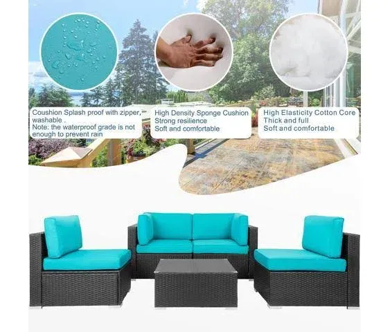 Kullavik 7 Piece Outdoor Patio Furniture Set All-Weather Wicker Rattan Sofa Set Outdoor Sectional Conversation Set