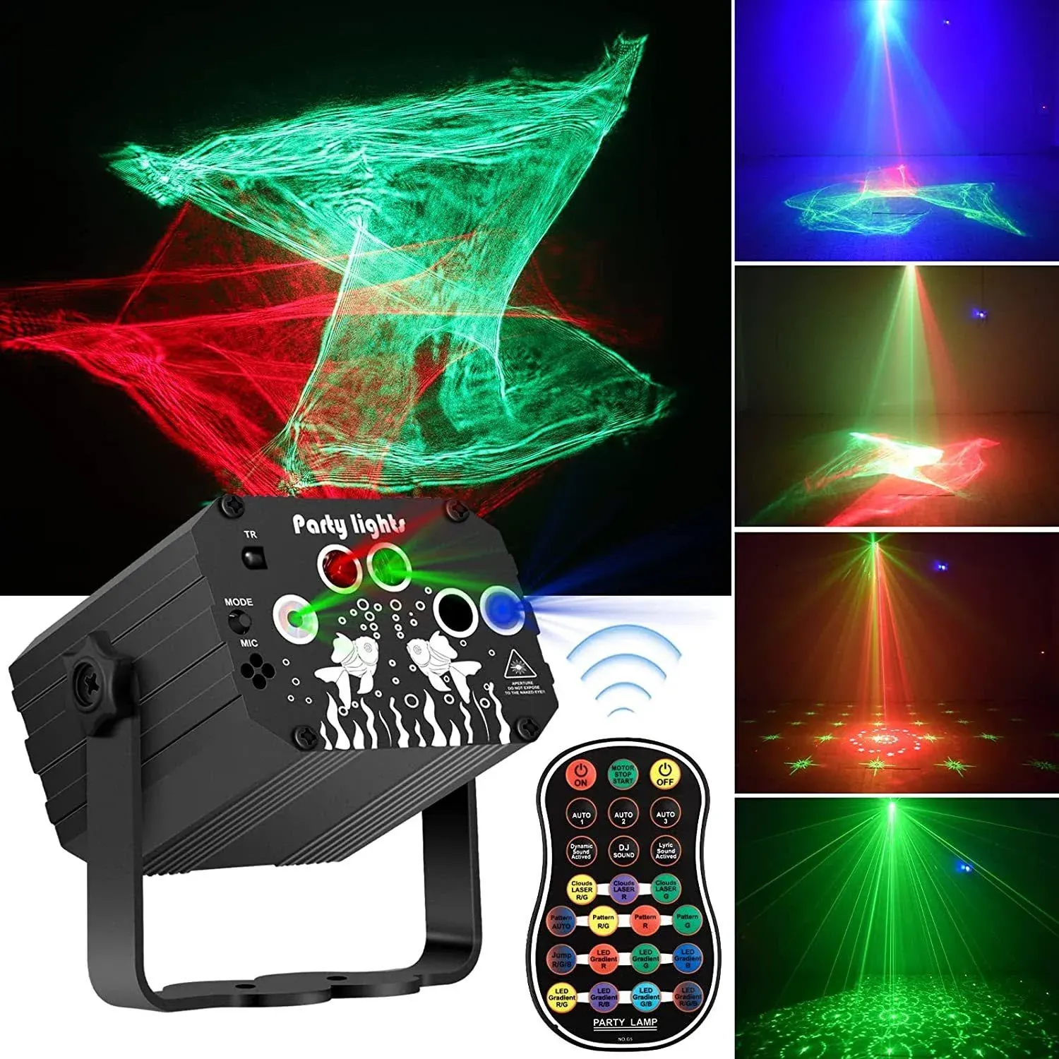 DJ Party Lights Stage Laser - Northern Light Effect RGB Sound Activated Disco Strobe Lighting with Remote Control - Music Lazer Show Projector for Indoor Birthday Karaoke Club KTV Dance