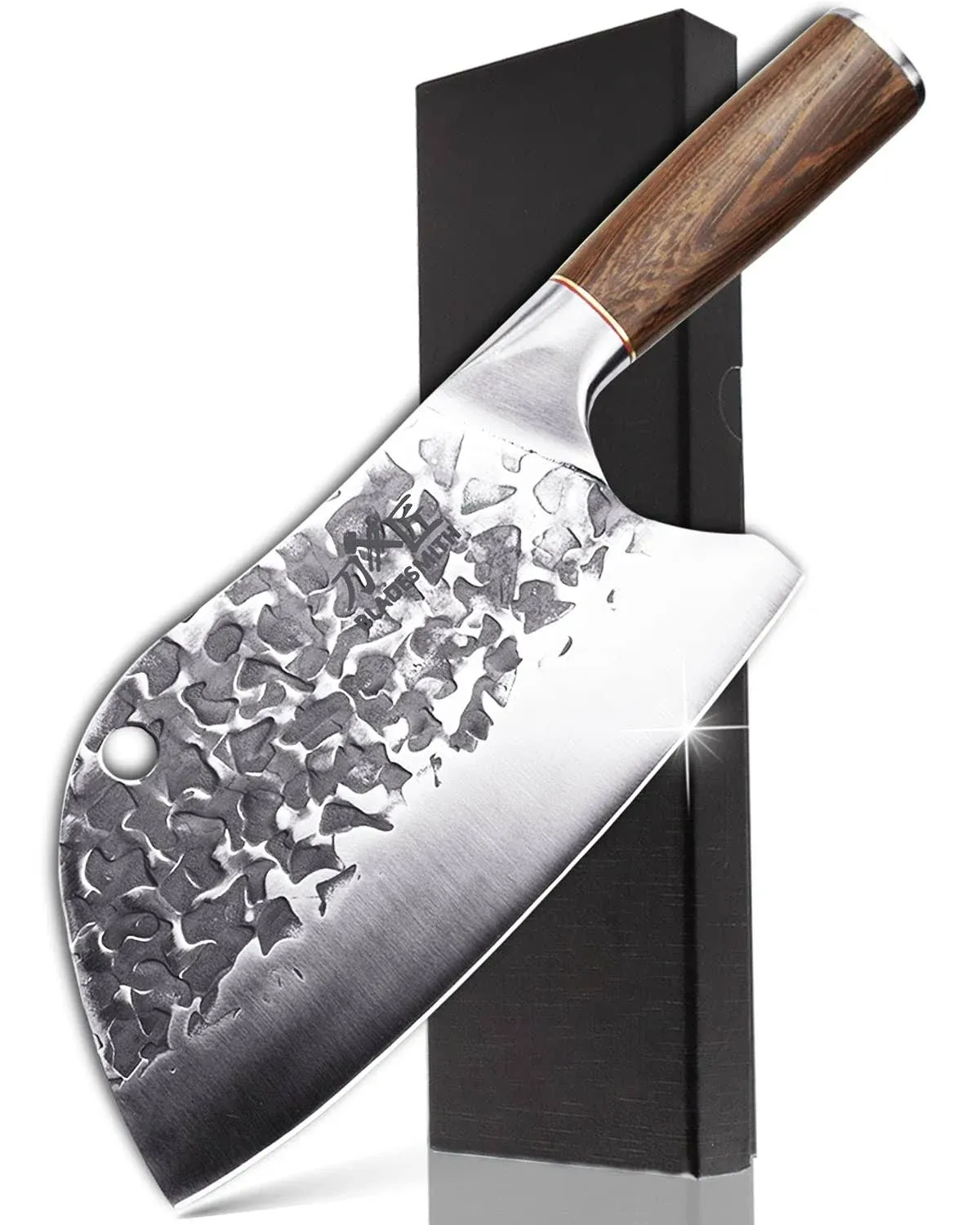 BLADESMITH Serbian Chef Knife, Butcher Cleaver Hand Forged Knife 8", Handmade High Carbon Steel Meat Cutting Knife with Non-Slip Ergonomic Wenge Wood Handle, 2024 Kitchen Gifts