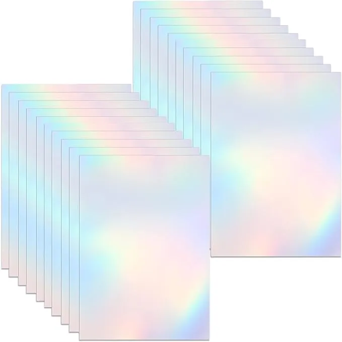 2 Types Transparent Holographic Overlay Lamination Vinyl A4 Size Self-Adhesive Laminate Waterproof Vinyl Sticker Paper, 20 Sheets 8.25 x 11.7 Inches