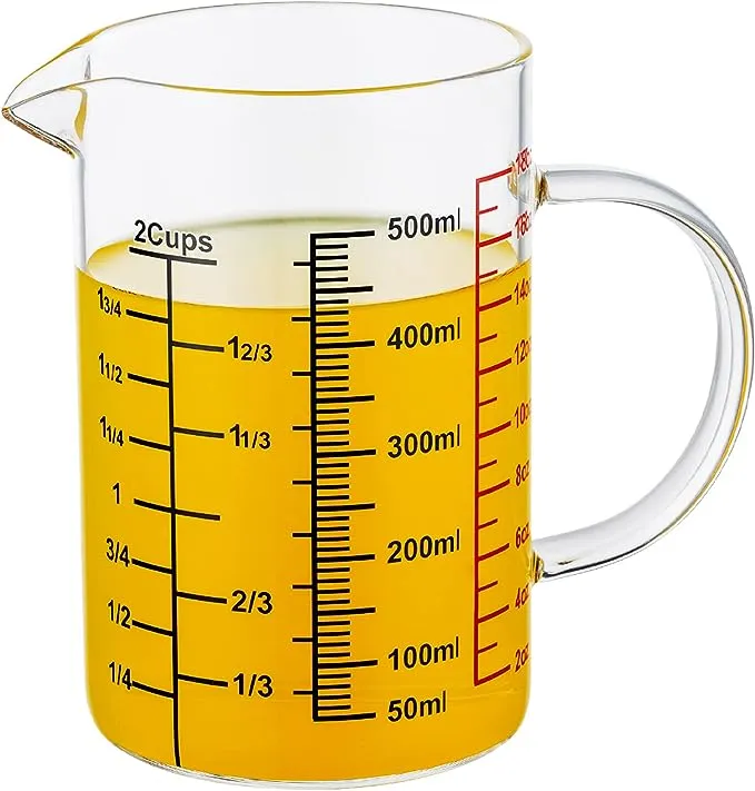 Glass Measuring Cup-[Insulated handle | V-Shaped Spout]-Made of High Borosilicate Glass Measuring Cup for Kitchen or Restaurant, Easy to Read, 250 ML (8 Oz, 1 Cup)