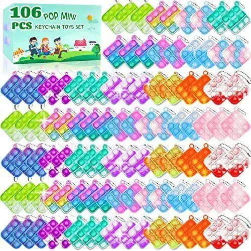 128pcs Party Favors for Kids Fidget Toys Bulk Pop Fidget Keychain It Birthday 