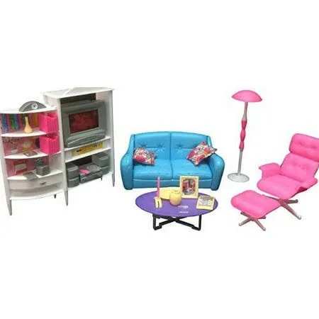 Gloria Dollhouse Furniture - Family Room Tv Couch Ottoman Playset, Natural