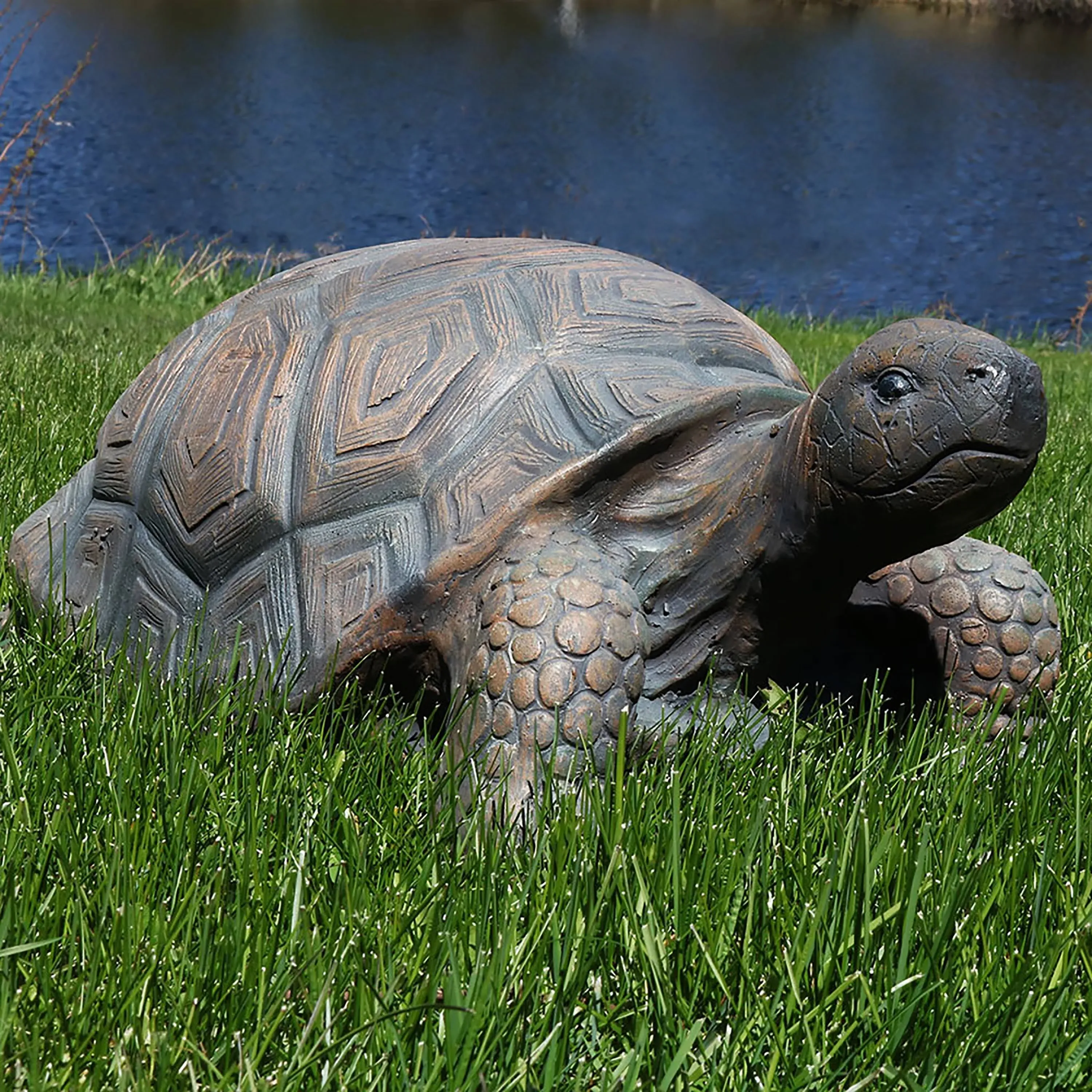 Sunnydaze Tanya The Tortoise 20-Inch Long Indoor/Outdoor Poly-Concrete Garden Statue - Hollow Interior