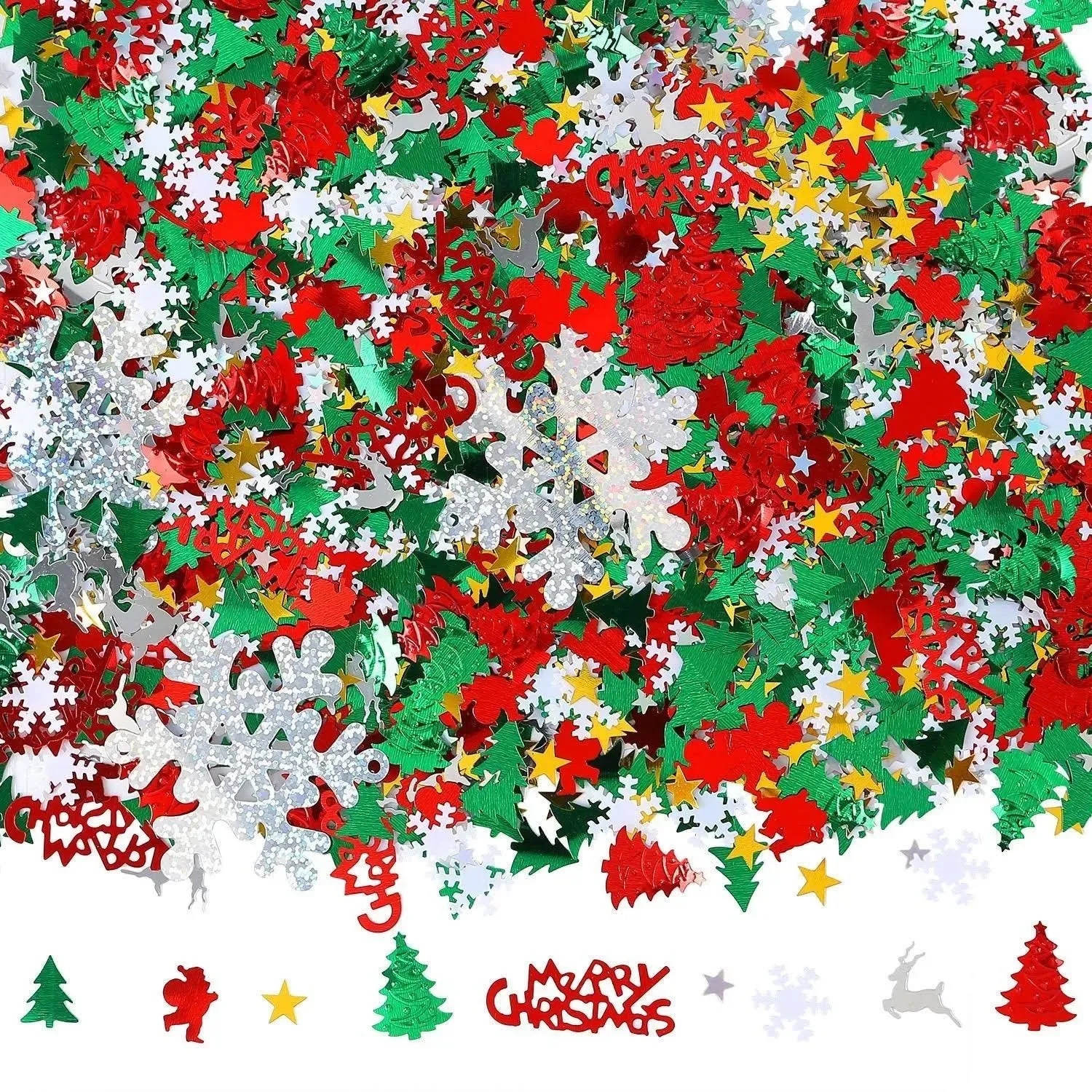 Aneco 100g/4800 Pieces Christmas Confetti Pentagram, Snowflake, Santa, Pine, ...