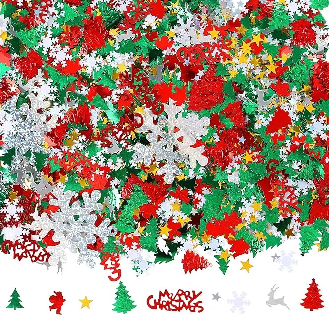 Aneco 100g/4800 Pieces Christmas Confetti Pentagram, Snowflake, Santa, Pine ...