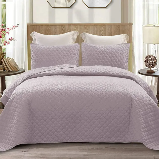 Exclusivo Mezcla Ultrasonic Reversible Twin Quilt Bedding Set with Pillow Sham, Lightweight Quilts Twin Size, Soft Bedspreads Bed Coverlets for All Seasons - (Lilac Ash, 68"x88")